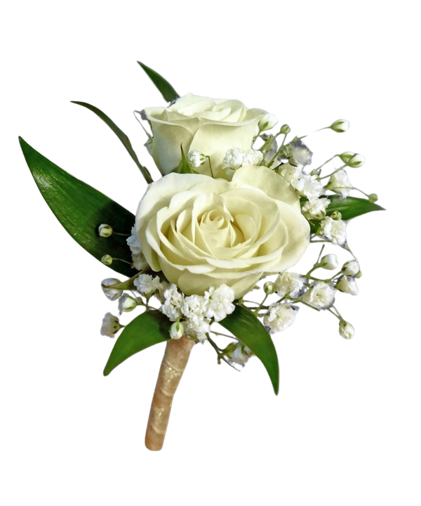 White rose and foliage Boutonniere