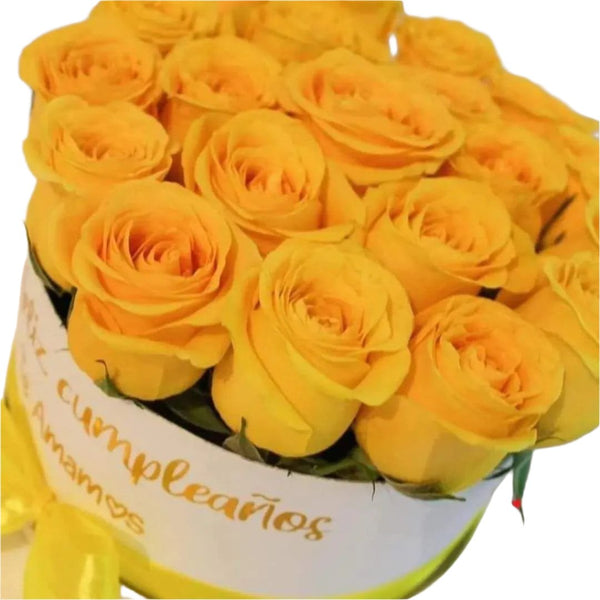 Yellow Roses in a Luxurious Round Box