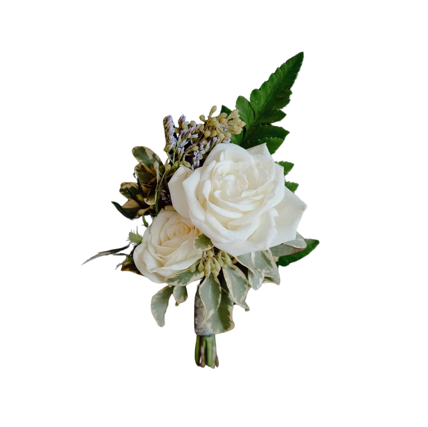 White Roses and eucalyptus Boutonniere