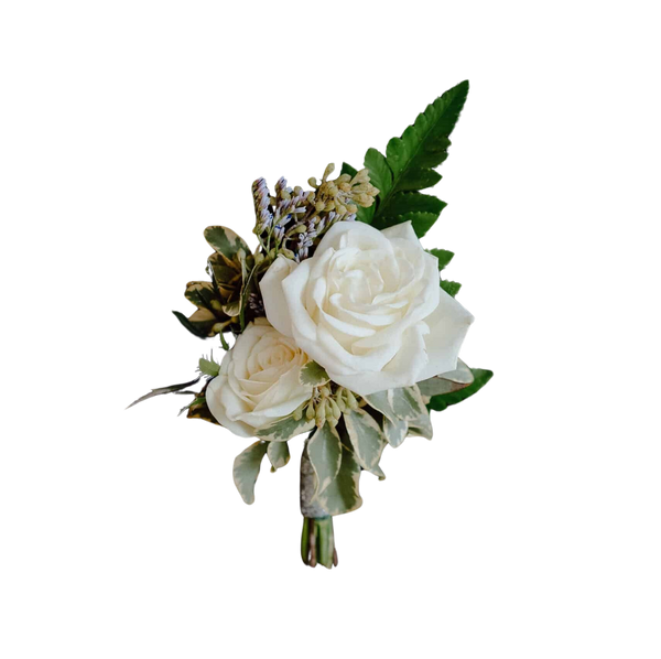 White Roses and eucalyptus Boutonniere