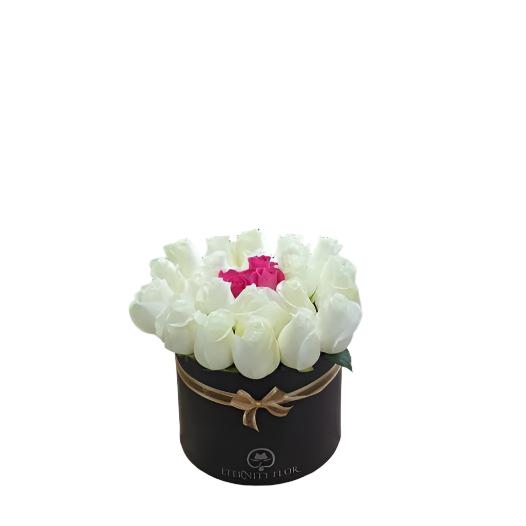 Two Dozen Roses in a Round Box - White