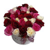 Two Dozen Roses in a Round Box - Mix Colors