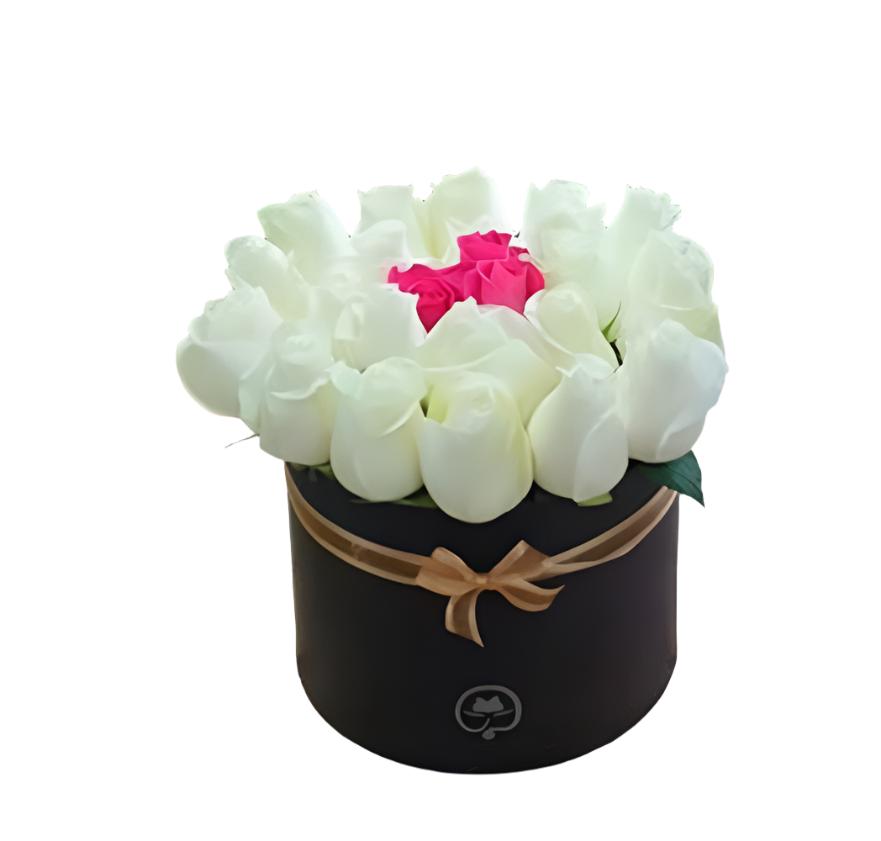 Two Dozen Roses in a Round Box - White