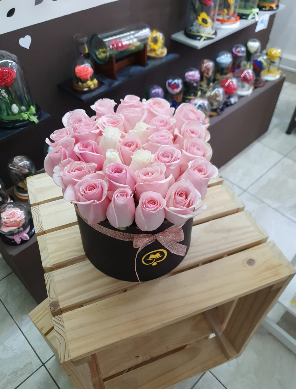Two Dozen Roses in a Round Box - Light Pink