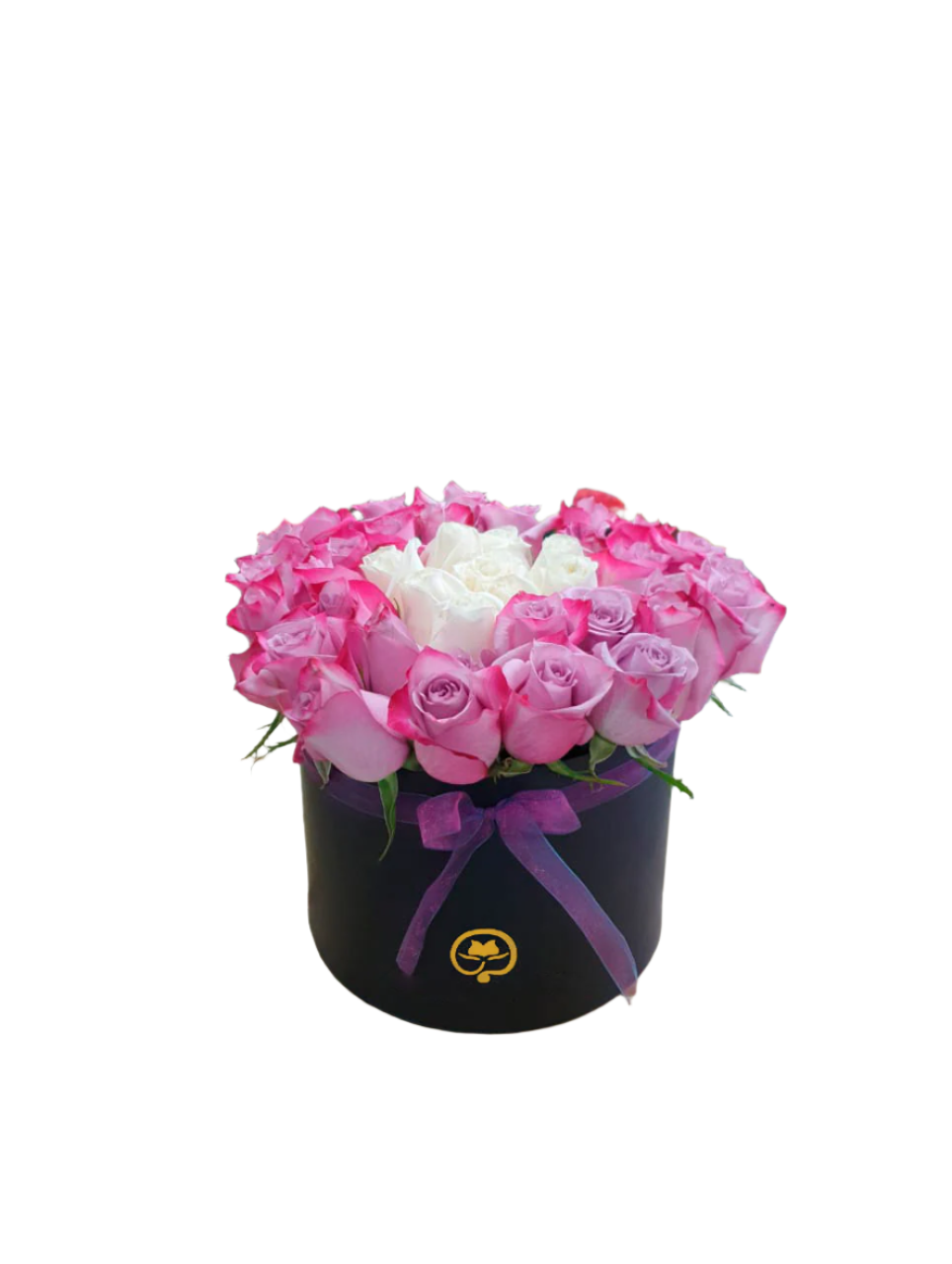 Two Dozen Roses in a Round Box - Lavender and White