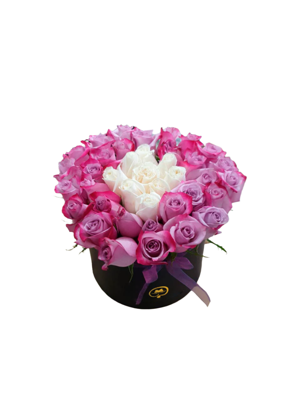 Two Dozen Roses in a Round Box - Lavender and White