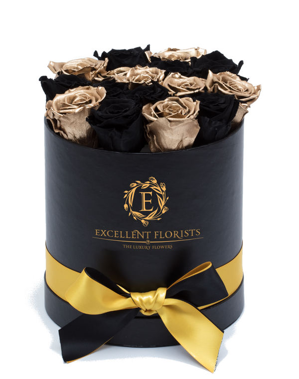 Gold & Black Preserved Roses - Excellent Florists 