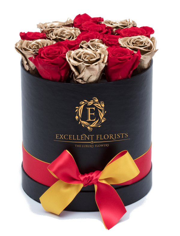Gold & Red Mix Preserved Roses - Excellent Florists 