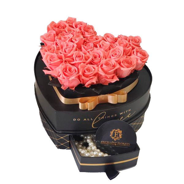 Heart Jewelry Box Pink Preserved roses