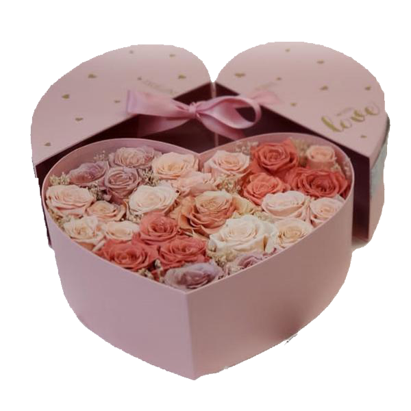 Heart Preserved Pink Combination Roses Box