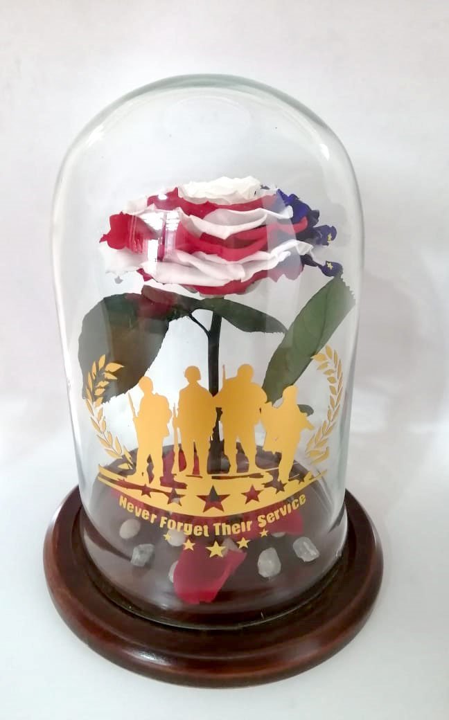 American Patriotic Preserved Jumbo Rose in a Dome The USA flag