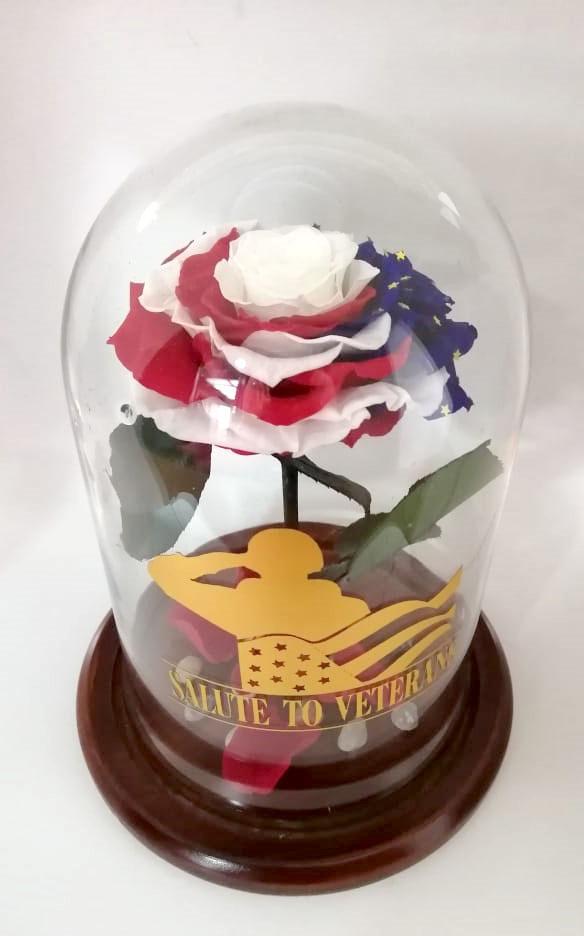 American Patriotic Preserved Jumbo Rose in a Dome The USA flag
