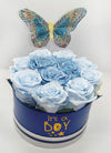 Small It´s a Boy round box of preserved roses