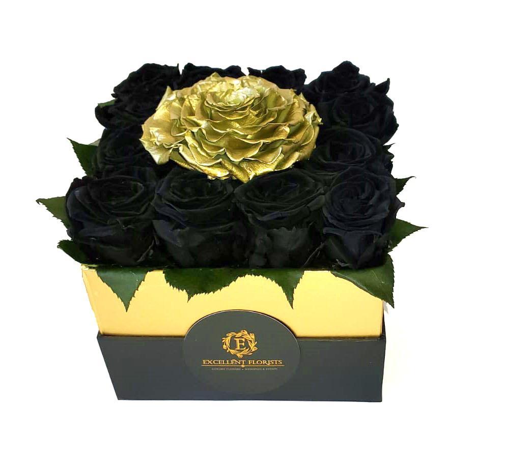 Medium Square Black and a Big Golden Roses