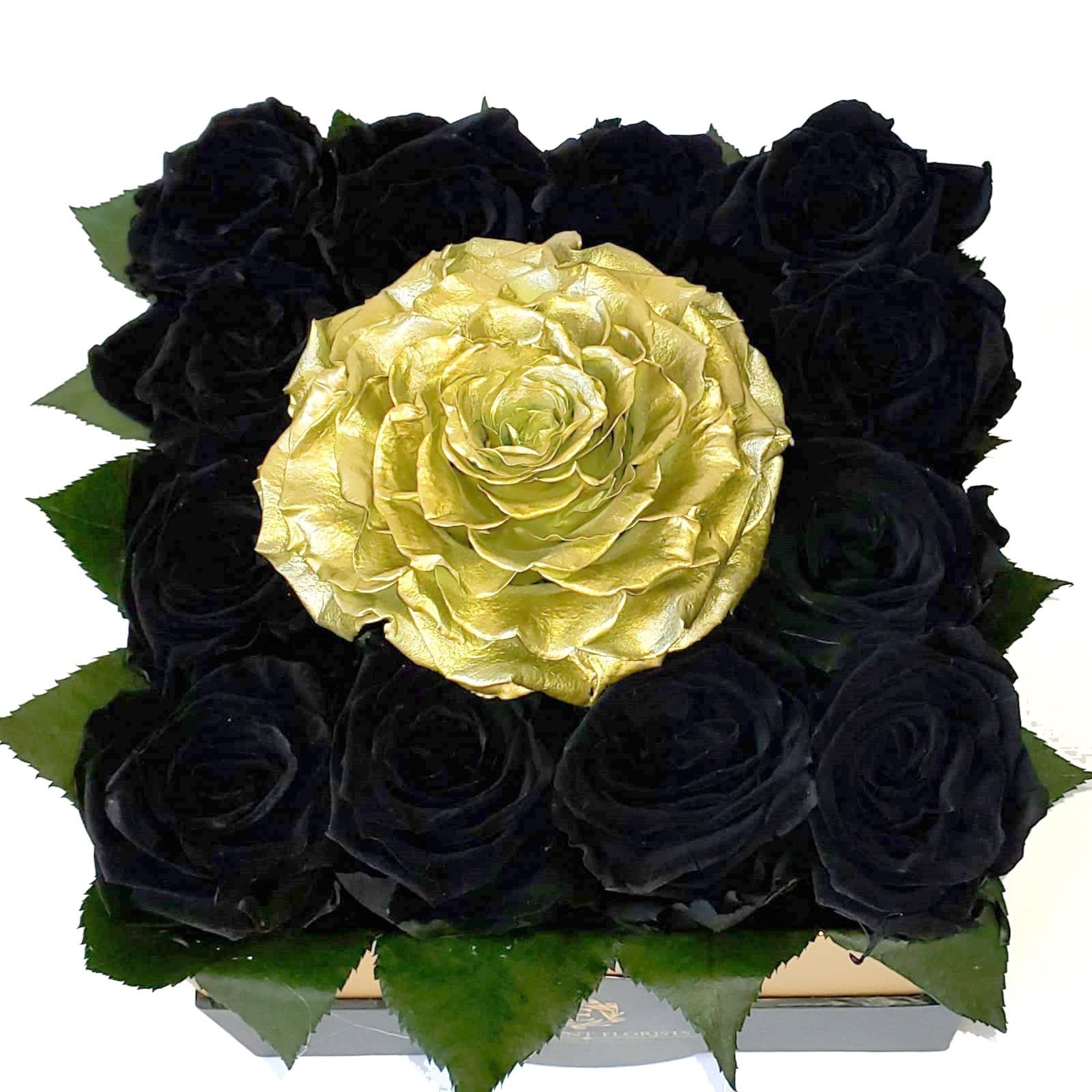 Medium Square Black and a Big Golden Roses