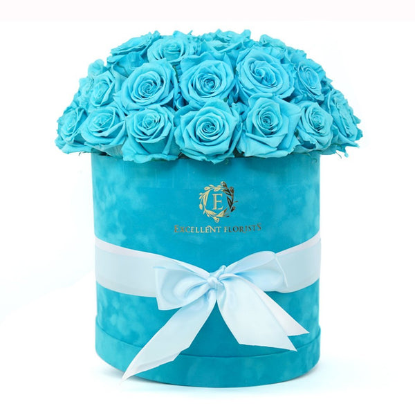 Mega Deluxe Aqua Blue (40-44 Preserved Roses) - Excellent Florists