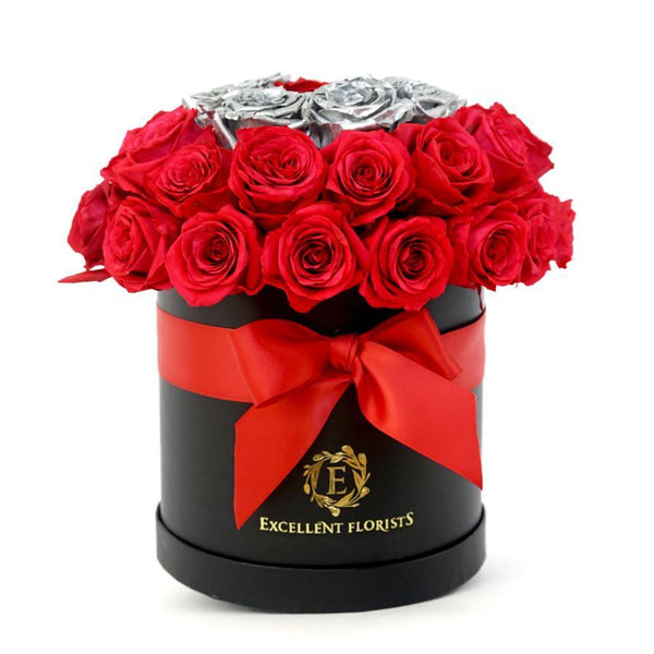 Deluxe Red & Silver Preserved Roses - Excellent Florists
