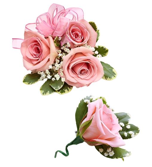 Pink Rose Corsage & Boutonniere Set - Excellent Florists