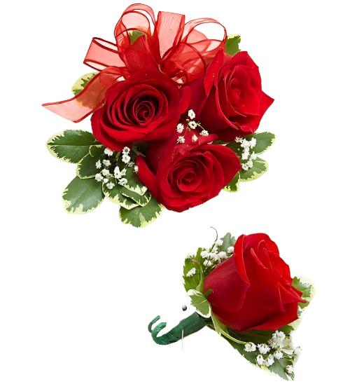 Red Rose Corsage & Boutonniere Set - Excellent Florists