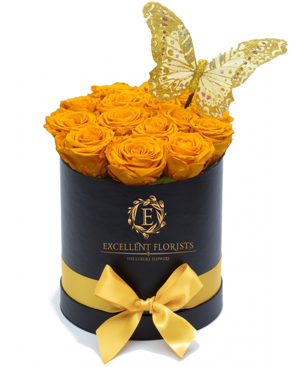 Medium Round Sun Yellow Box of Preserved Roses