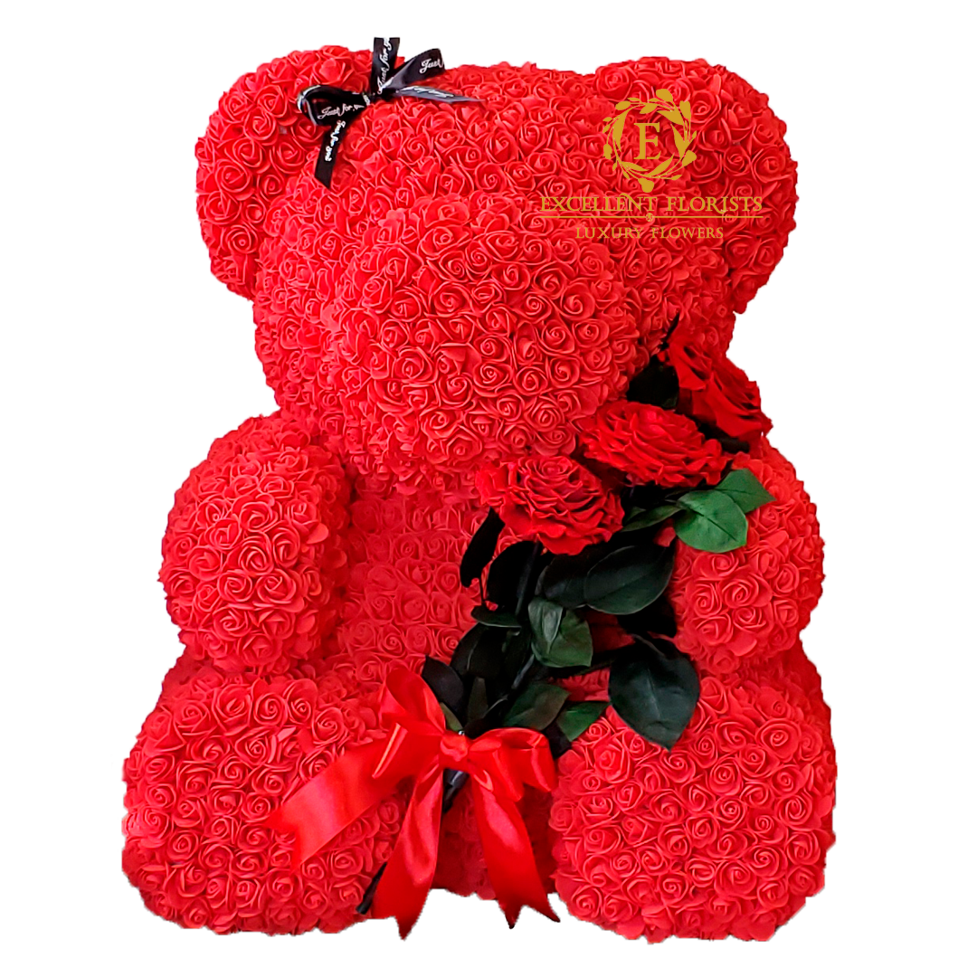 Teddy Bear 70 cm with Red Preserved Rose Bouquet