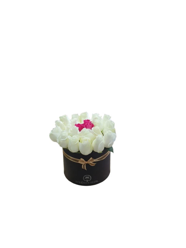 Two Dozen Roses in a Round Box - White