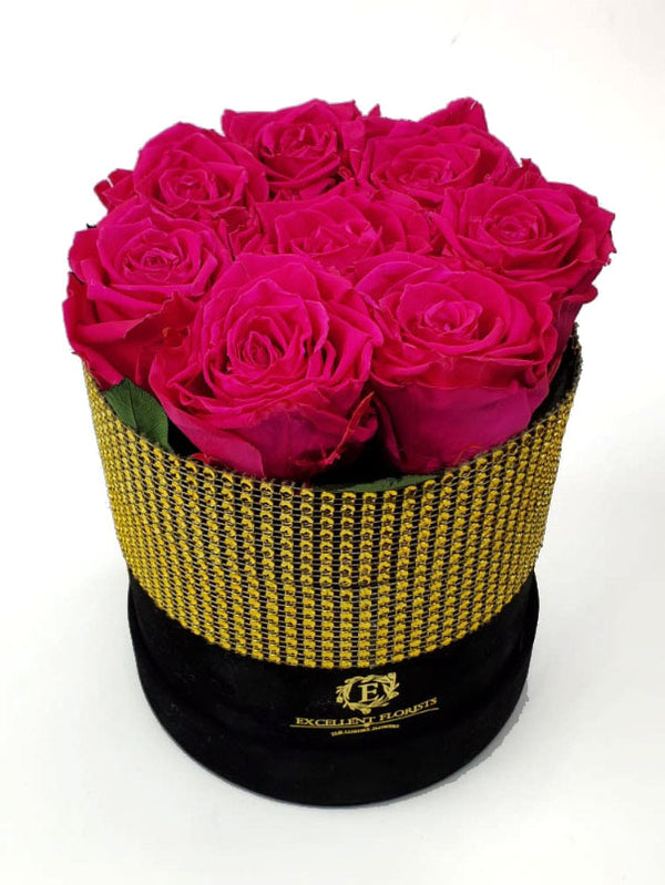 Small Luxury Round Hot Pink Preserved Roses ( 9 roses )