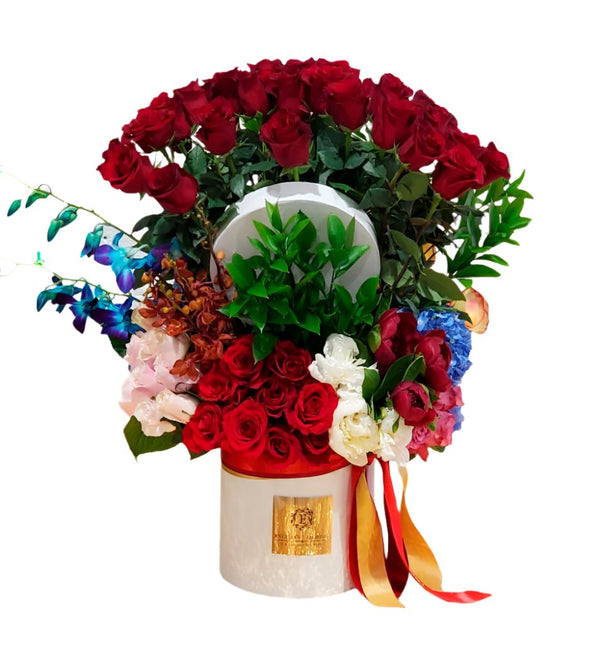 Amazing Love designed with flowers and roses in a luxury box