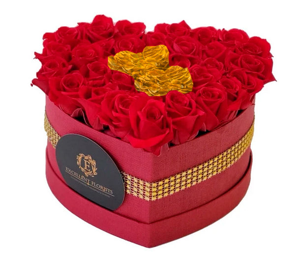 Heart Red Preserved Mini Rose red and gold Box promotion