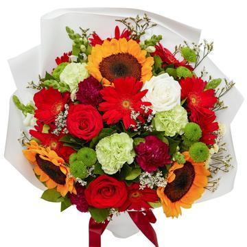 Sunflowers and multicolor Bouquet with Greenery * VASE NOT INCLUDED