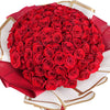 100 red roses in luxury buchón bouquet