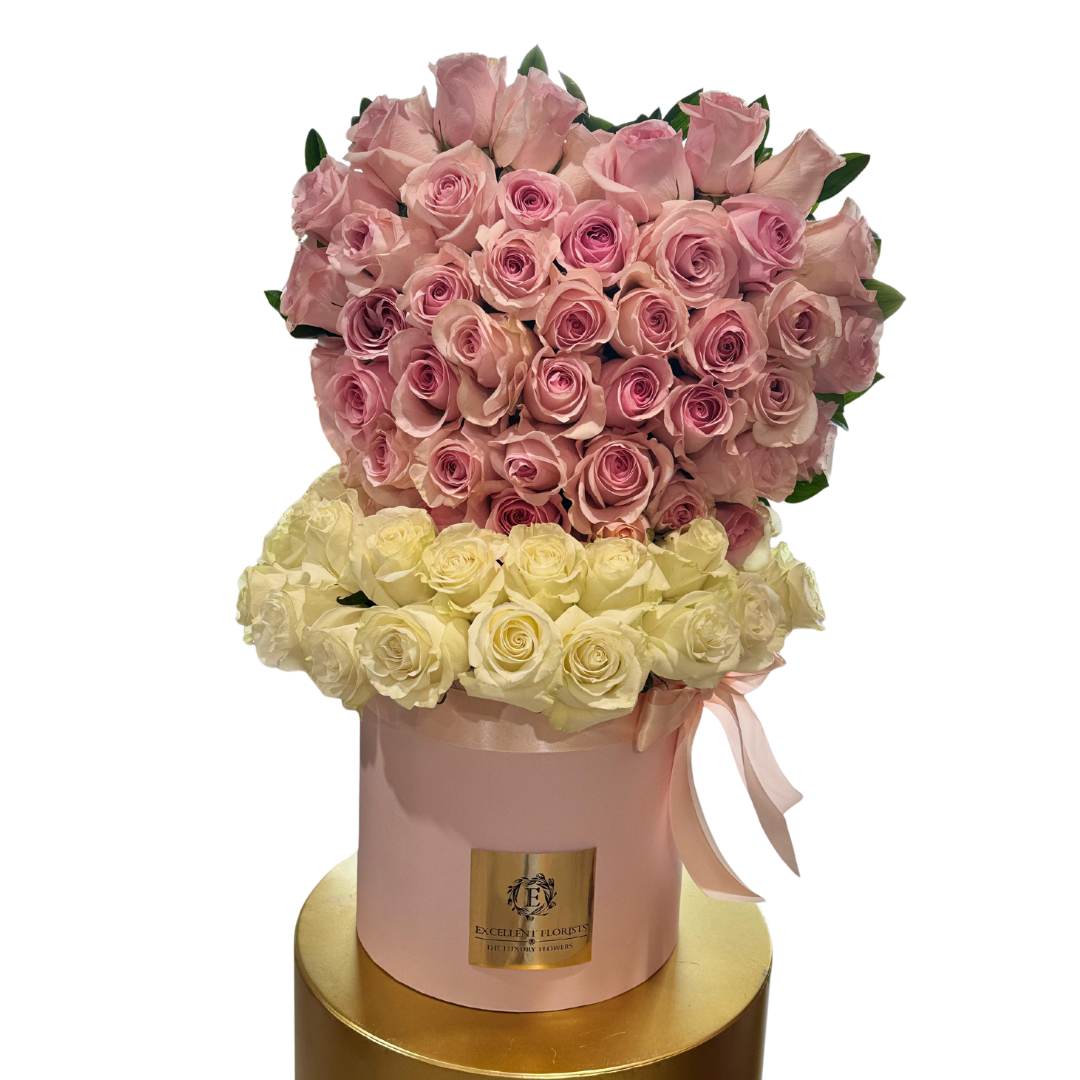 Luxury Box with Premium Bicolor Roses - Elegant Floral Arrangement