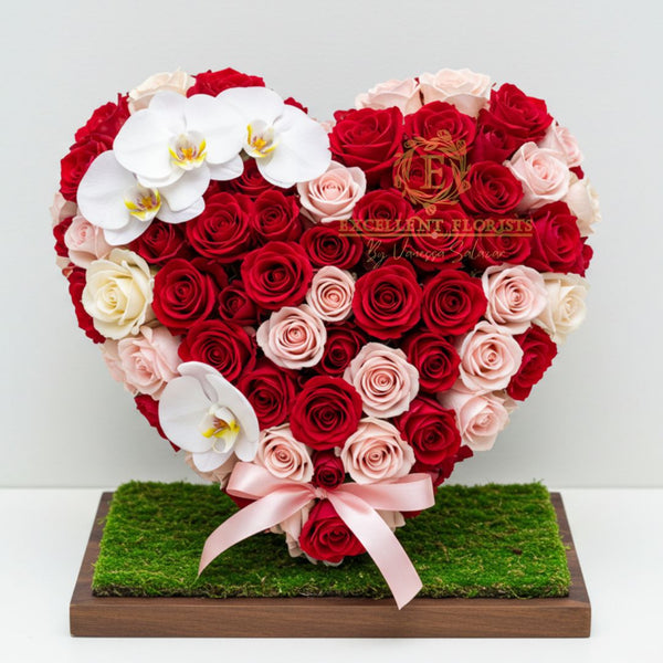 Heart-Shaped Floral Arrangement with Red Roses