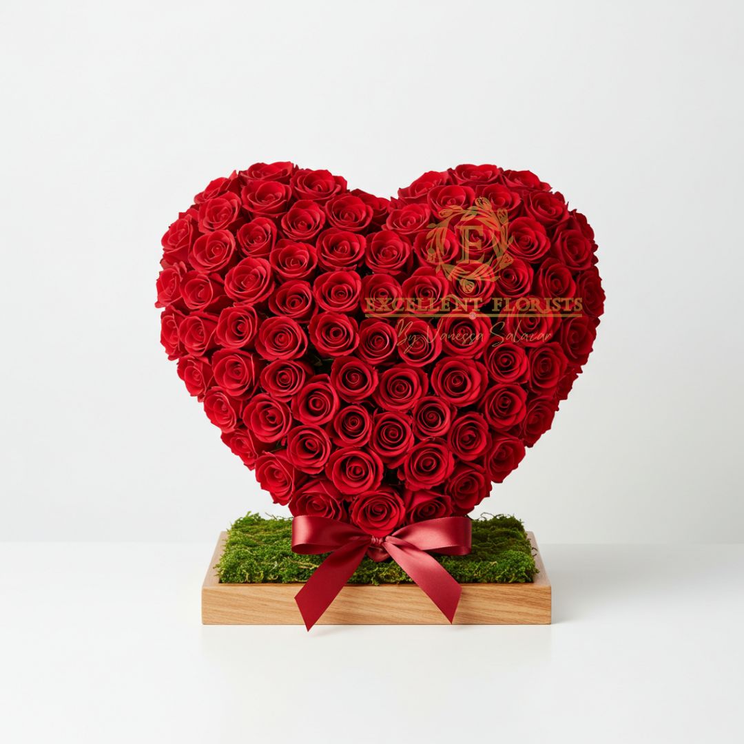 Heart-Shaped Floral Arrangement with Red Roses