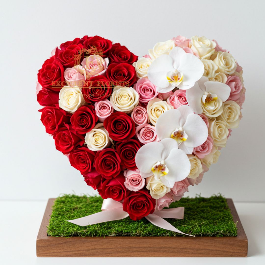 Heart-Shaped Floral Arrangement with Red Roses