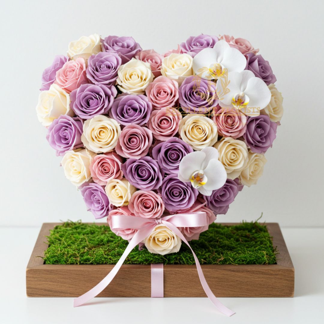 Heart-Shaped Floral Arrangement with Red Roses