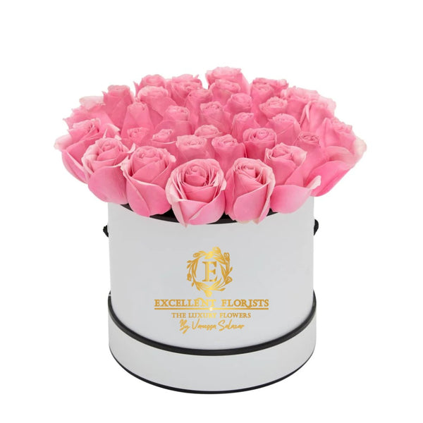 Two Dozen Roses in a Round Box - Light Pink