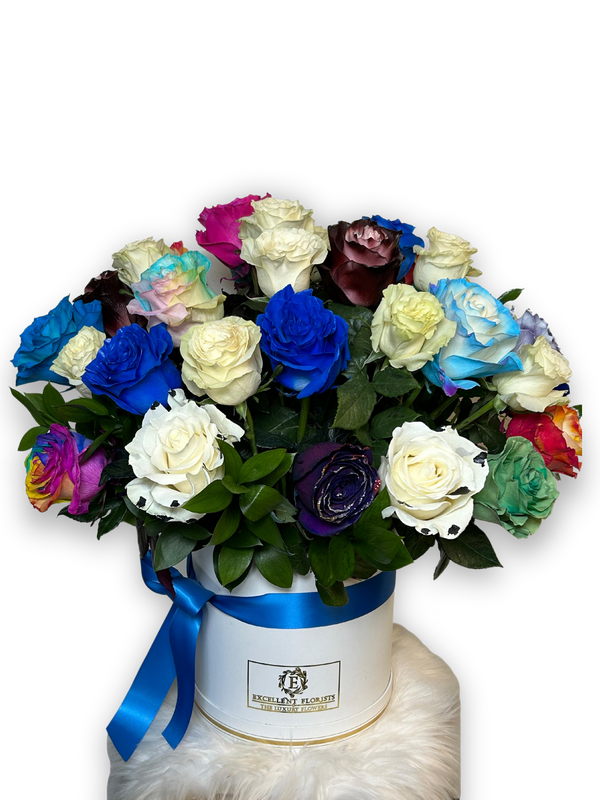 Multicolor Preserved Roses Arrangement in Luxury Box