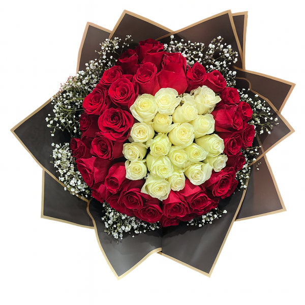 Bouquet of red and white roses 