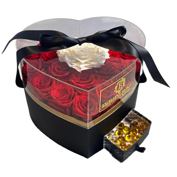 Heart Box with Preserved Roses & Secret Drawer – Luxury Gift