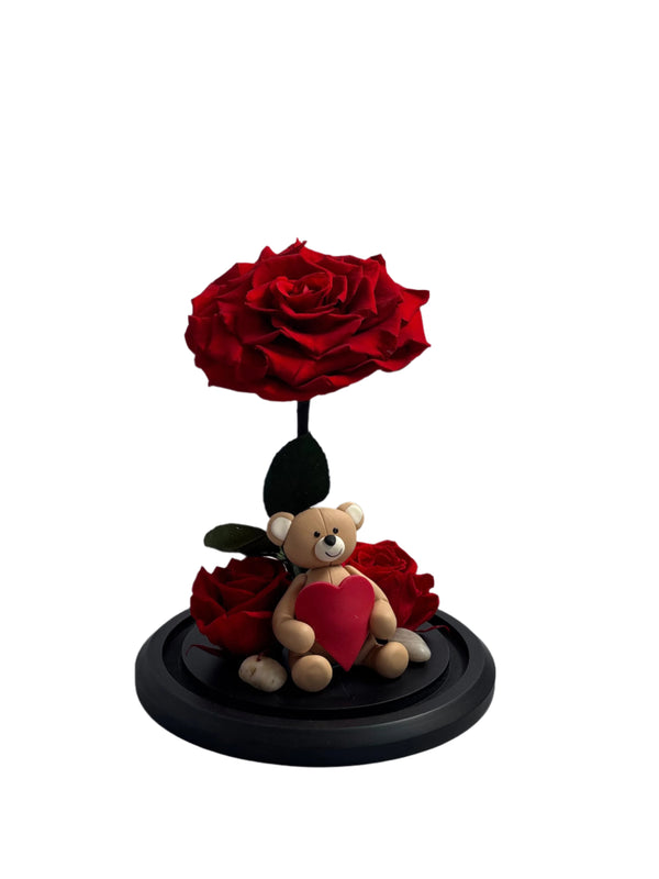 Floating Rose in Glass Dome with Teddy – Eternal Love