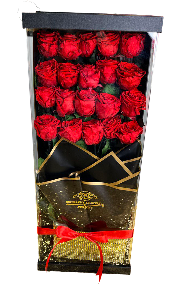 20 Luxury Long-Stem Preserved Roses in Fancy Acrylic Box