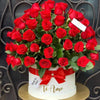 50 roses in a round box - Red