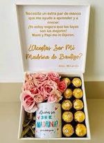 Customized box of natural roses and chocolates