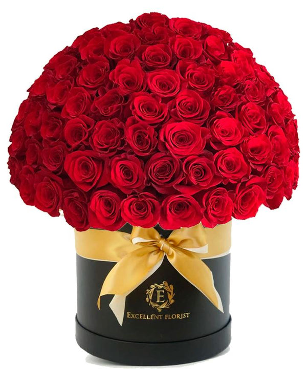 50 roses in a fancy luxury box