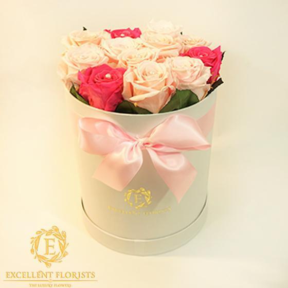 Bicolor Light Pink Preserved Roses - Excellent Florists . This beautiful arrangement of Excellent Flowers ETERNITY preserved roses is arranged for beauty and durability. They create a long-lasting impression which is sure to make someone a happy time and time again.
