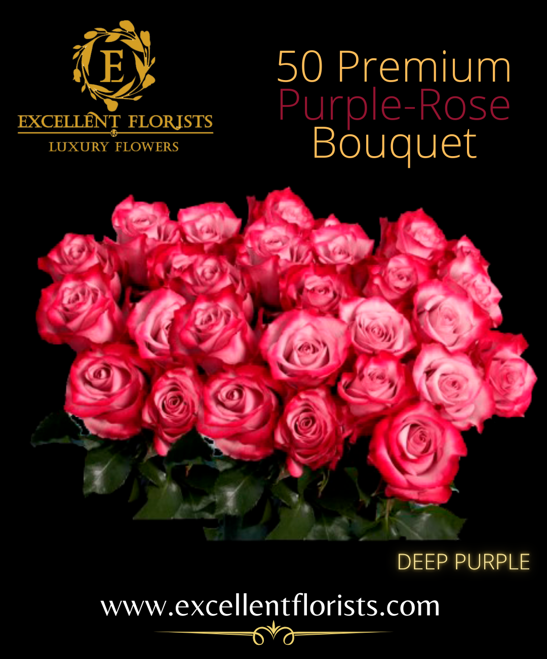 Bouquet 50 stems Deep Purple Roses