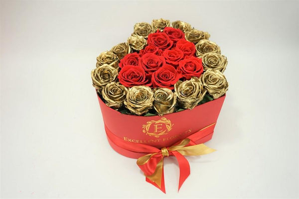 Heart Box Red & Gold - Excellent Florists 