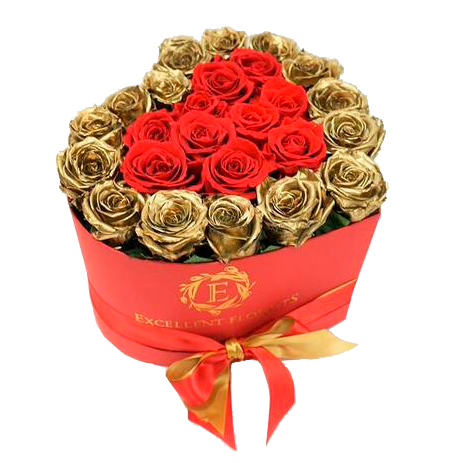 Heart Box Red & Gold - Excellent Florists