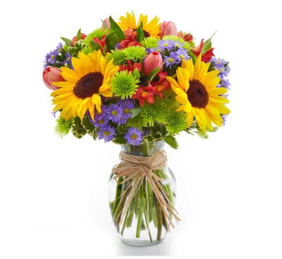 Sunflowers and multicolor flowers arrangement